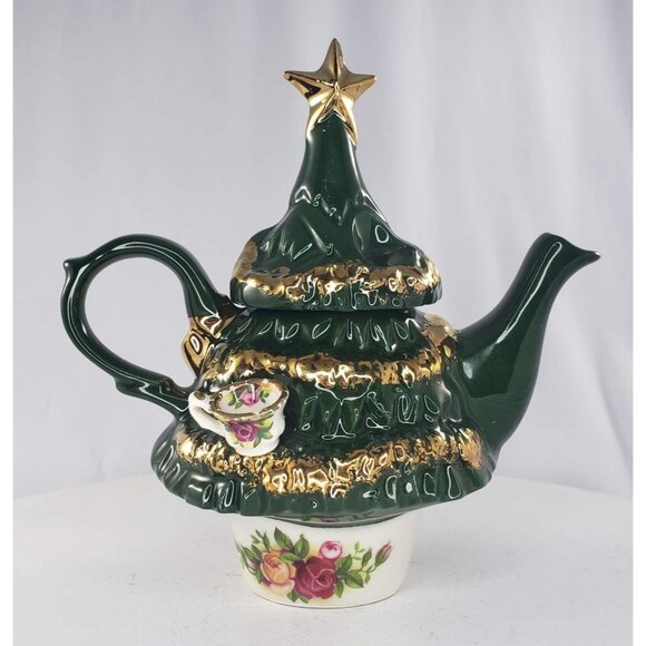 Royal Albert Old Country Roses Miniature Christmas Tree Teapot England Cardew - Picture 3 of 13